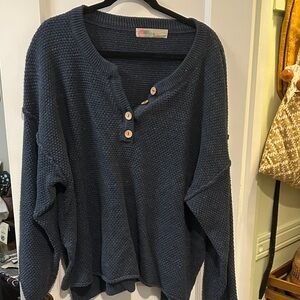Free People Navy Button-Detail Sweater